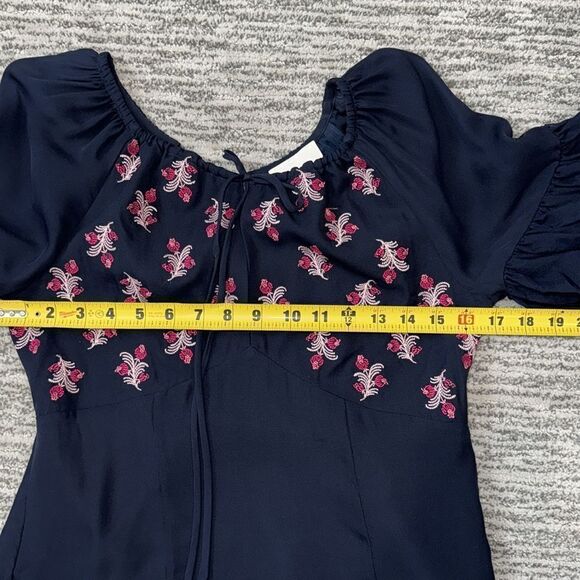 NWT Cinq A Sept Daria Split Neck Silk Blouse Navy Blue Small - Picture 8 of 12